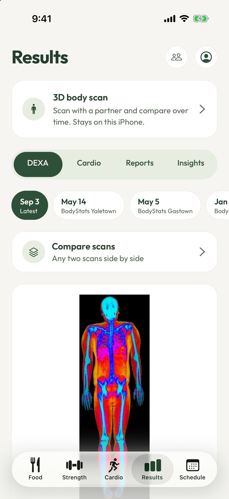 DEXA results in the BodyStats app