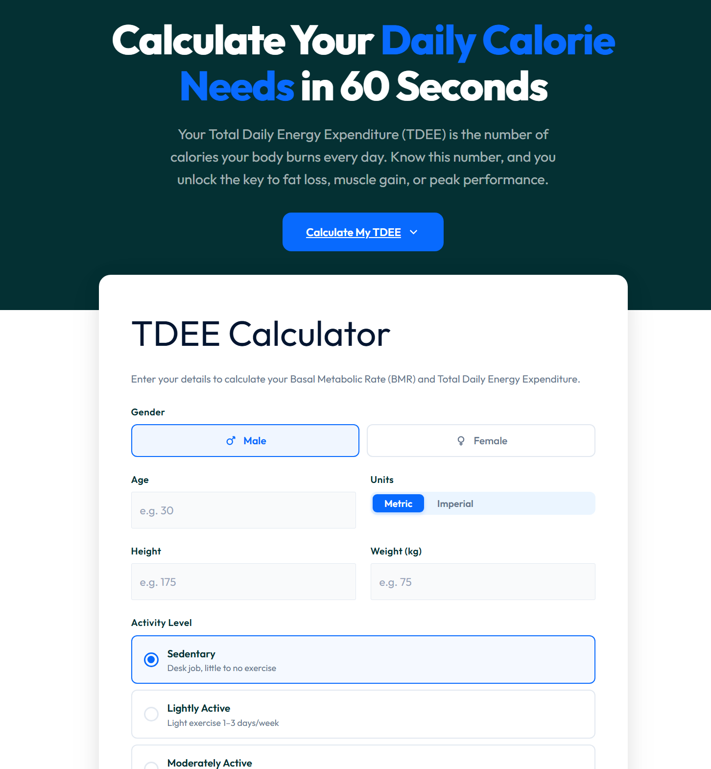 TDEE Calculator tool — BodyStats