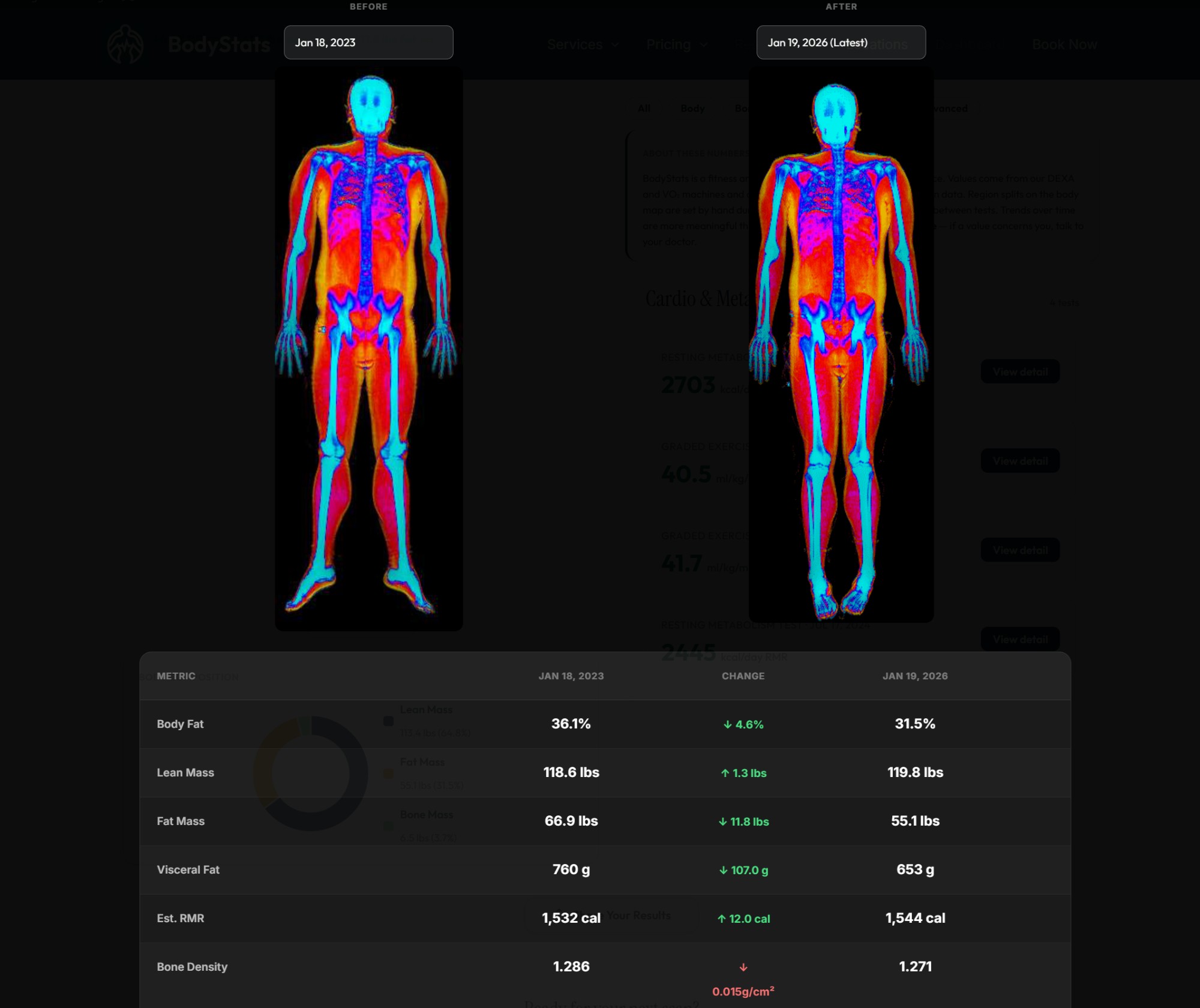 Before and after DEXA scan comparison