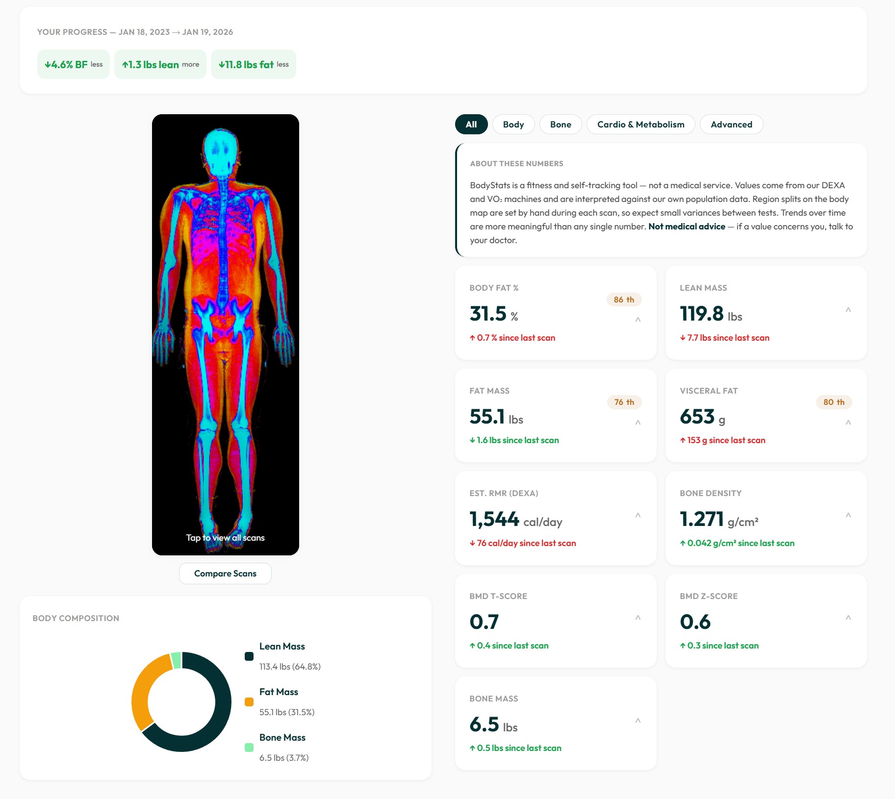 BodyStats results dashboard
