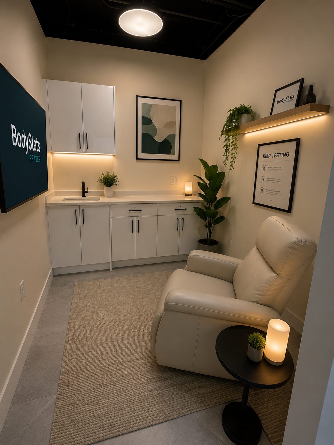 Design render of the RMR testing room at BodyStats Fraser