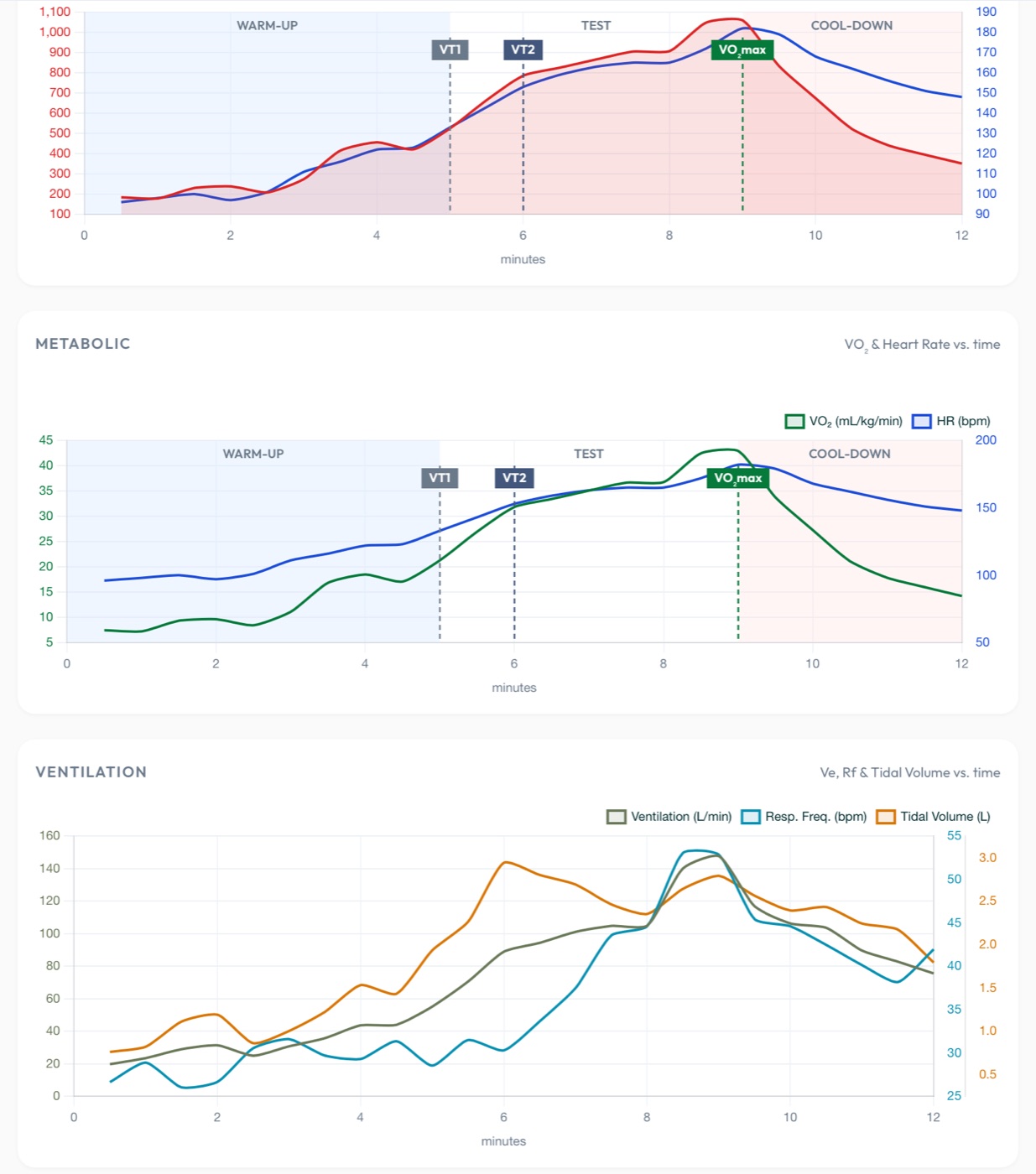 VO2 max test graphs over time