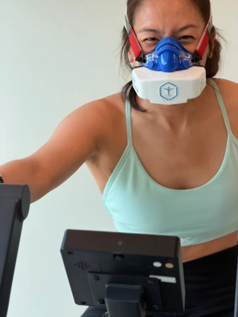 Client pushing hard during a VO2 Max bike test at BodyStats Fraser