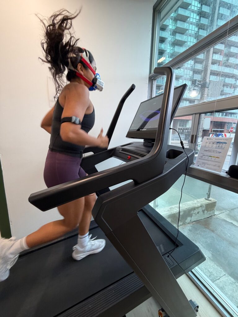 Client running a VO2 Max treadmill test at BodyStats Toronto in Liberty Village
