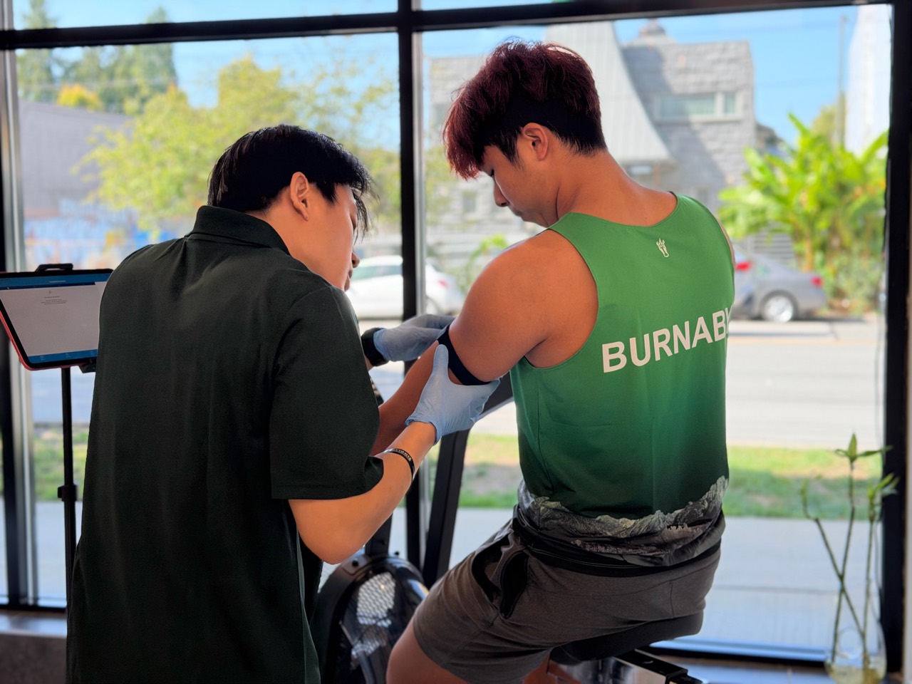 A participant on the bike during a lactate test